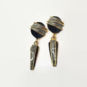 Black, Gold & Grey Enamel Dangle Earrings